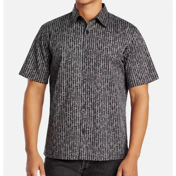 Theory Other - Theory Noll Scribble Men’s Size Large Black Grey Short Sleeve Button Down